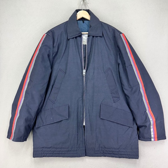 FedEx Employee Jacket Mens Medium Blue‎ Reflector Sleeves Insulated Driver Coat